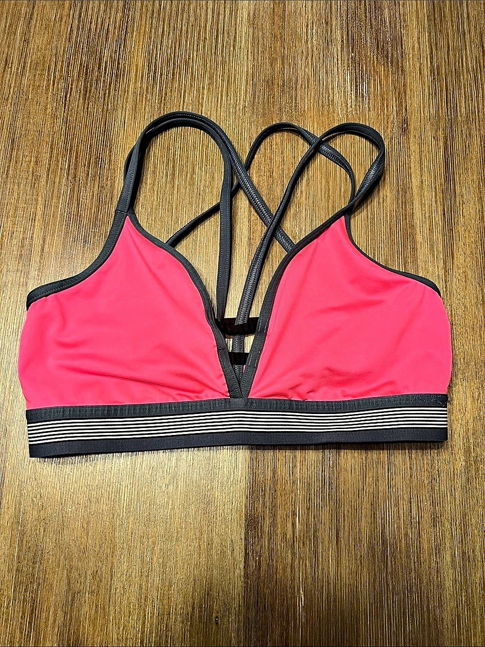 VSX Sport Pink & Grey Striped Sports Bra Size L